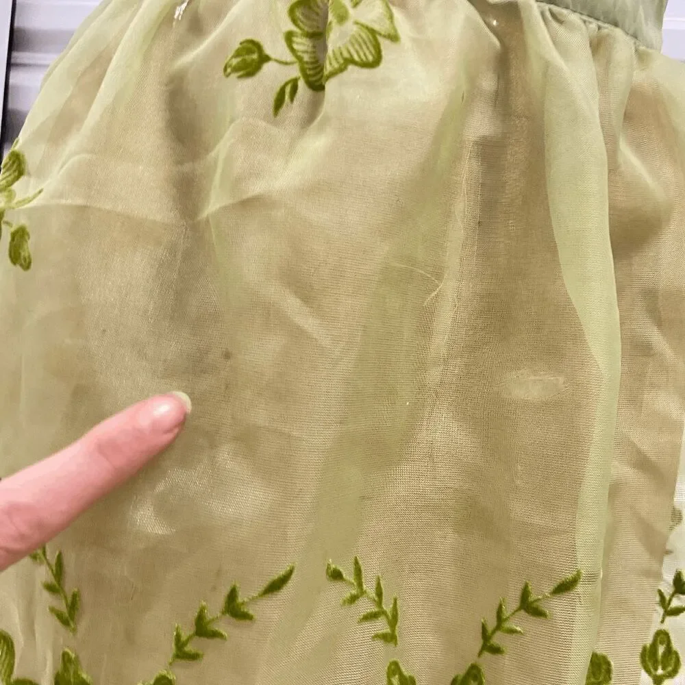 Vintage 50s Artistic Apron House Sheer Flocked Organza Green Apron